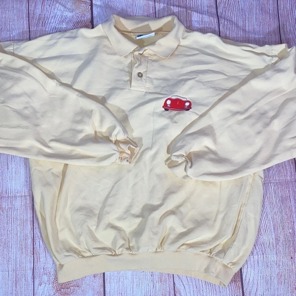 Vintage WEK by Kellsport Polo Sweatshirt S/M Yellow Embroidered Car Made USA